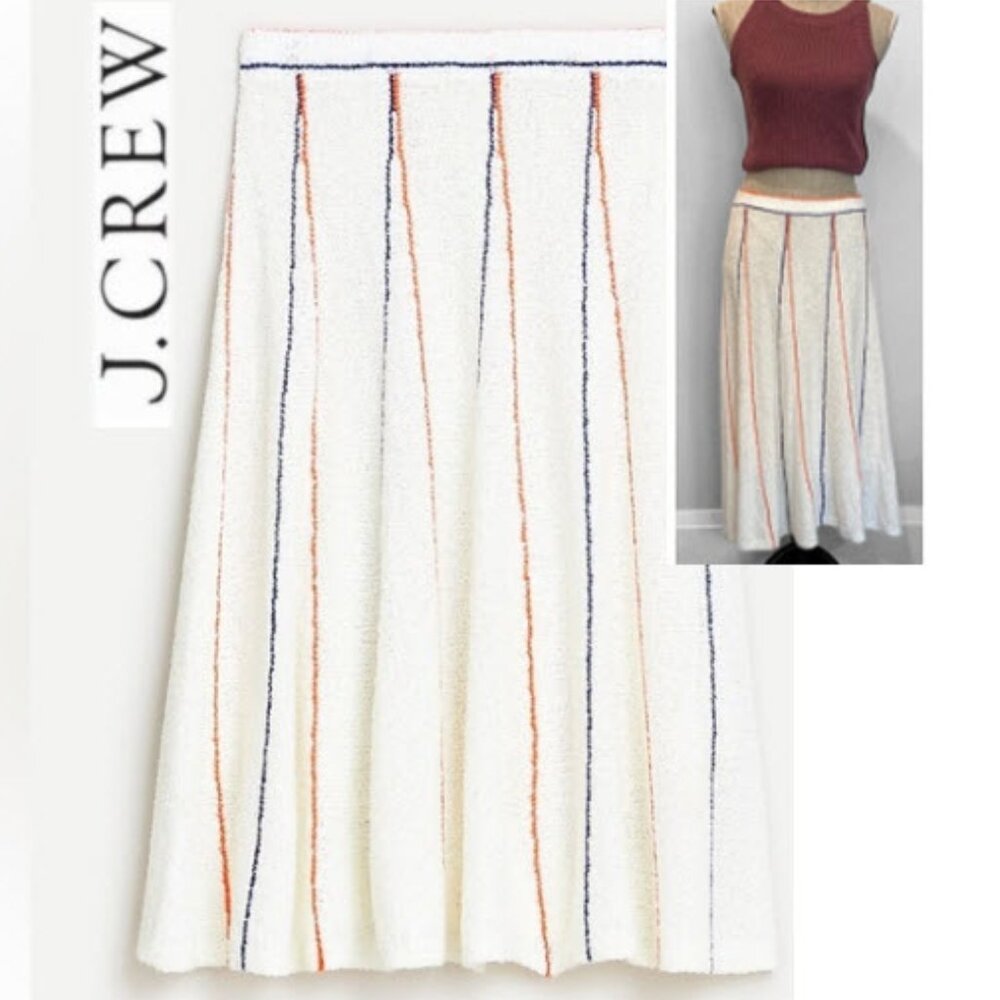 J. Crew Cream Pleated A-Line Flared skirt stripe Size large